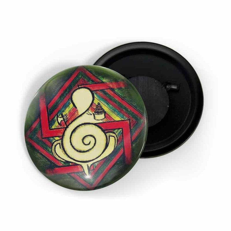 dhcrafts Round Fridge Magnet Green color Swastika D3 Glossy Finish Design Pack of 1 (58 mm)